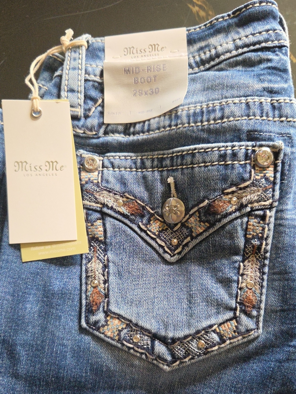 Miss Me Women's Boot Cut Jeans with Embroidered Pocket - Blue